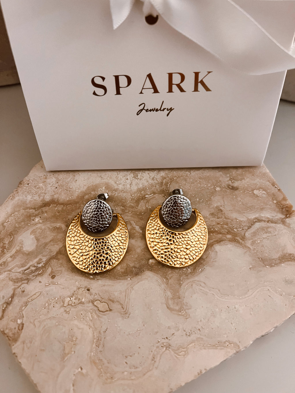 TWO TONED HAMMERED EARRINGS